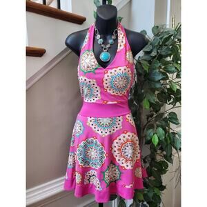 Emily Stacy Women's Pink Polyester Halter Neck Sleeveless Swimwear Dress Large